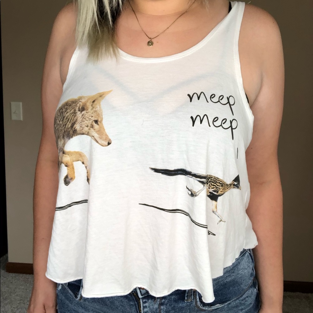 meep meep Road Runner/Coyote White Crop Tank Top